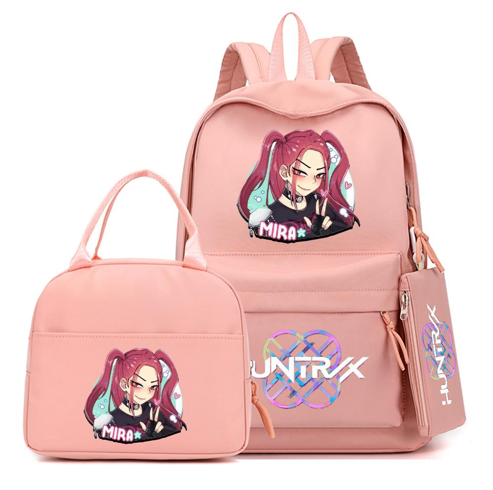 4Pcs/set Cartoon K-Pop Printed Backpack with Handbag Pencil Case for Teenager Student Boy Girl Schoolbag Bookbag Large Capacity Travel Bag Kid Gift