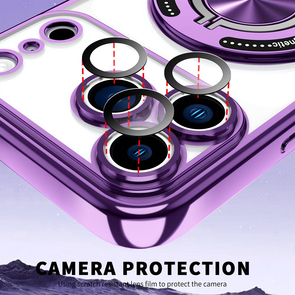 KEYSION Plating Transparent TPU Magnetic Case for MagSafe for iPhone 16 17 Pro Max 17 Air PC Ring Stand Lens Protect Phone Cover