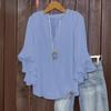 Fashion V-neck Loose Women Blouse Casual Plus Size Ruffled Seven Quarter Sleeve Shirt Spring Autumn Solid Color Sweet Simple Sweet Women's Clothing