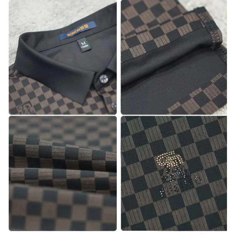 New Seamless Polo Shirt Summer Lapels Plaid Middle-Aged Fashion Fashion Short Sleeve