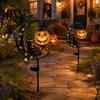 Festliche Halloween-Atmosphäre Licht Schwarze Katze Mond Pfahllicht, Solar Metall Kürbis Laterne mit Dekorativen Lichtern für Garten Warmes Leuchten, Gruselig