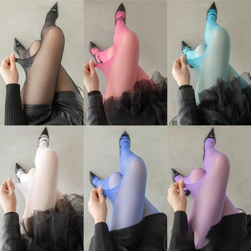 Women Sexy Transparent Stockings Ladies Y2k Dopamine Multicolor Stretchy Pantyhose White Green Breathable Nylon Elastic Tights