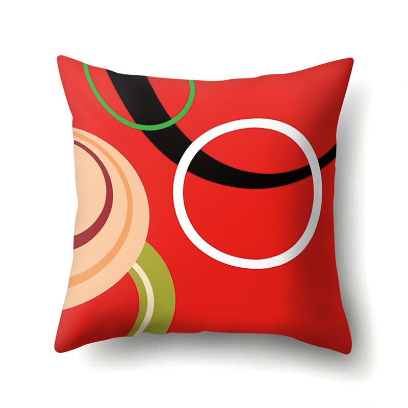 Polyester Pillow Case Car Black and Red Geometric Circle Lines Decorative Home Print Pillow Bedside Cushion Cover