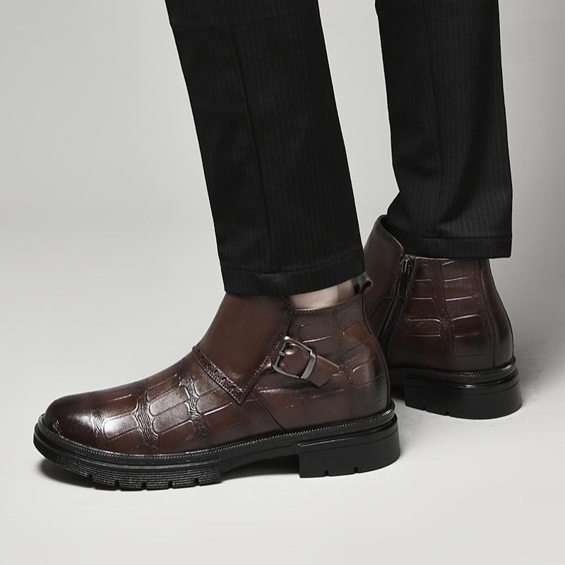 Mode Britischer Stil Herren Echtleder Schuhe Dicke Sohle High Top Workwear Schuhe Büro Business Stiefel für Herren Höhenerhöhung