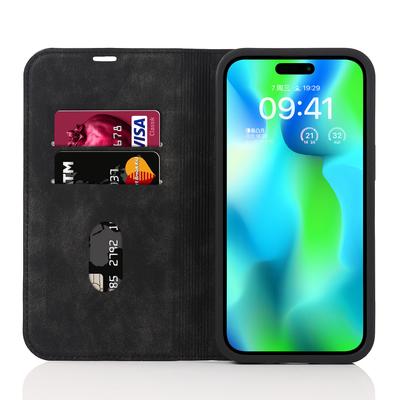 For iPhone 15 Pro Magnetic Case PU Leather Card Holder Cover with RFID Blocking