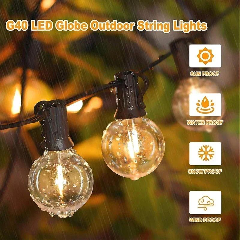 G40 LED String Light Outdoor Shatterproof Patio Lights with 10/25/50Pcs Replaable Globe Bulbs For Bistro Gazebo EU Plug 220V