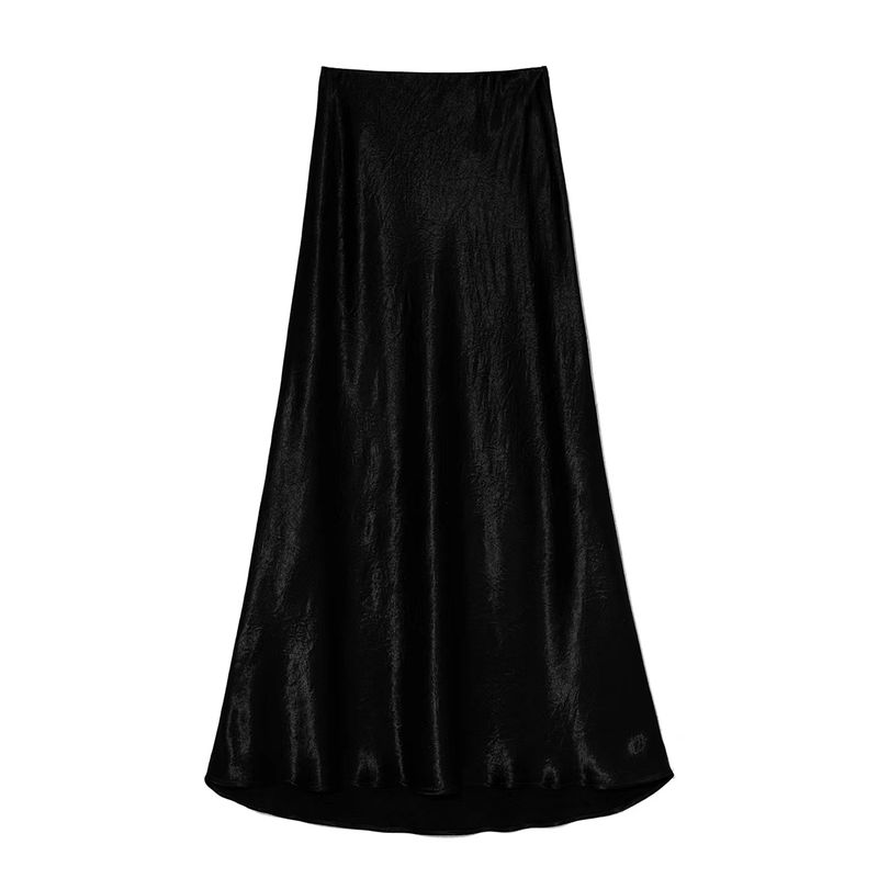 Fashion Style Pure Color Satin Skirt Elastic Waist Hand Grip Pattern Long Skirt Pattern Satin Skirt
