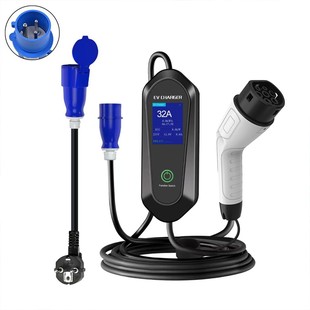 32A 7KW 5M Single-Phase 3PIN Type 2 Charging Cable CEE With LCD Display EV Charger Portable