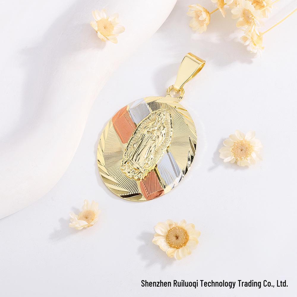 Gold-Plated Virgin Mary Copper Pendant Necklace for Women