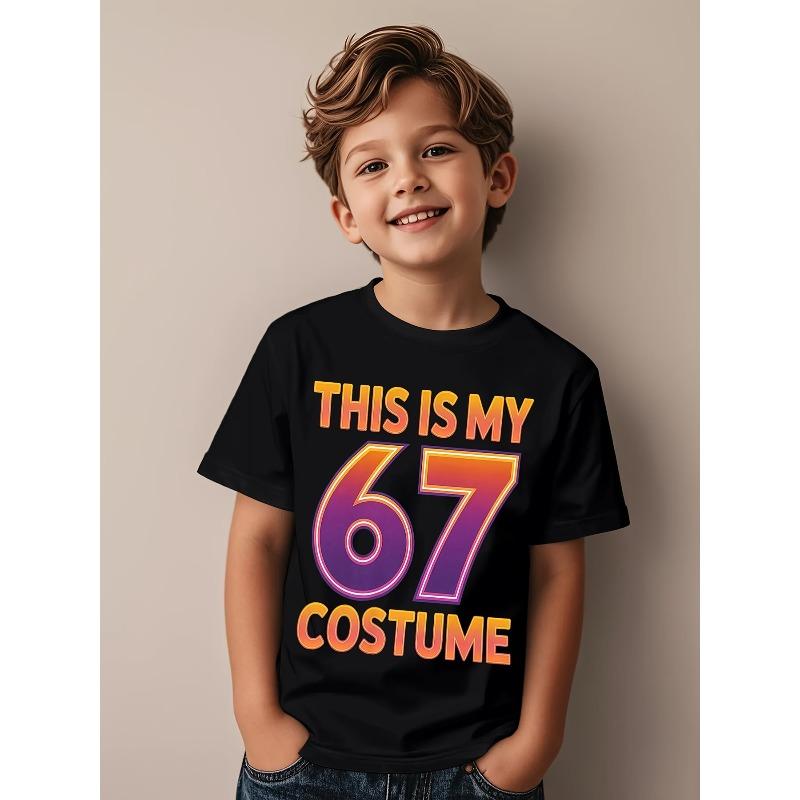 Boys Crewneck Short Sleeve T-Shirt, Funny Number 67 Meme Print Soft Breathable Casual Summer Tee 110 чёрный