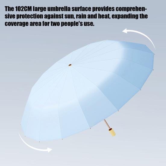 Paraply i kinesisk stil, sammenleggbar, solblokkerende, UV-beskyttelse, tredelt paraply, vanntett, vindtett, 16 spiler, bærbar, menn, kvinner, sol- og regnparaply