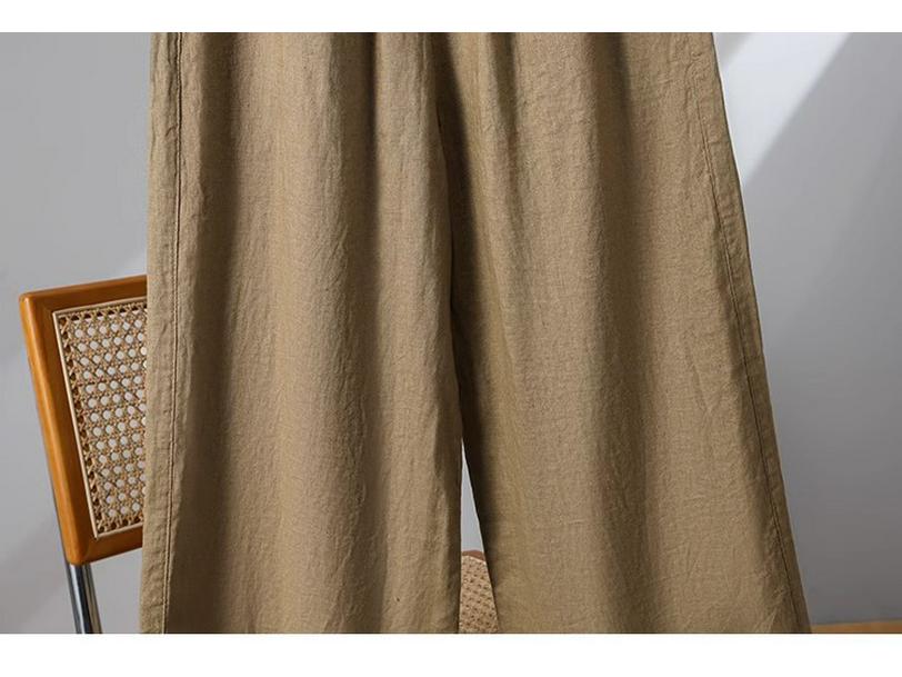 Women's High-Waisted Cotton Linen Wide-Leg Pants - Spring/Summer/Fall, Plus Size, Nine-Point, Drawstring, Casual Japanese Style