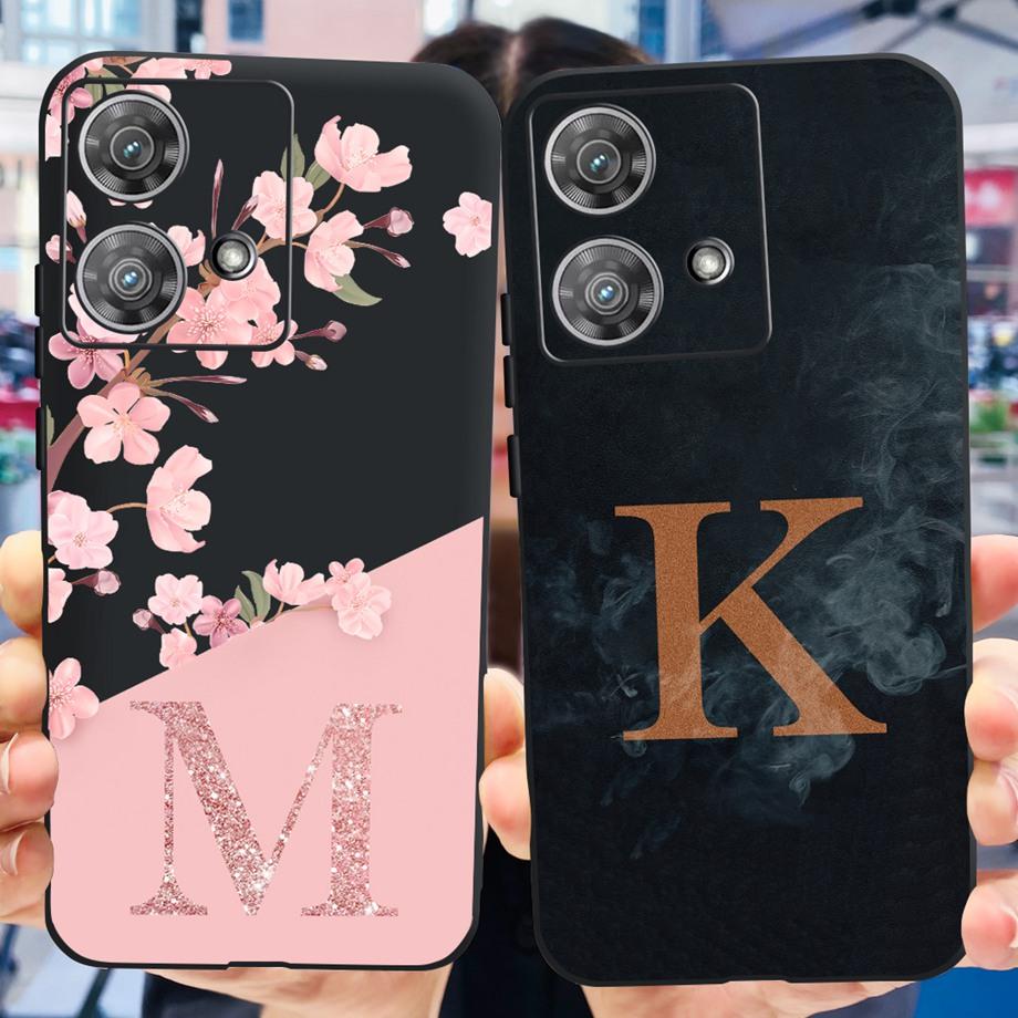 For Motorola Edge 40 Neo Case 26 Letters Black Pink Pattern Back Case For Moto Edge 40 5G 40Neo Soft TPU Silicone Stylish Bumper