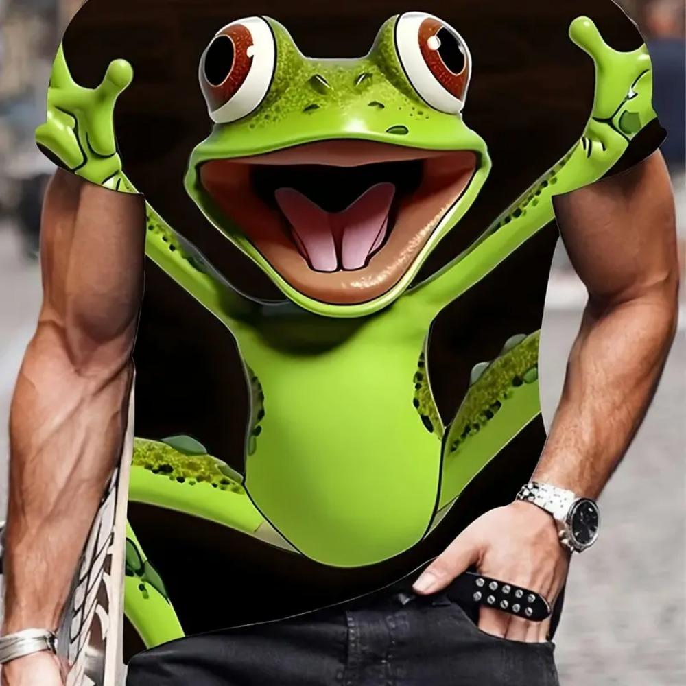 Fun Frog Pattern Print Men's T-shirt Summer Daily Street Short Sleeve T-shirt Outdoor Casual Plus Size Tees Top Women Clothing