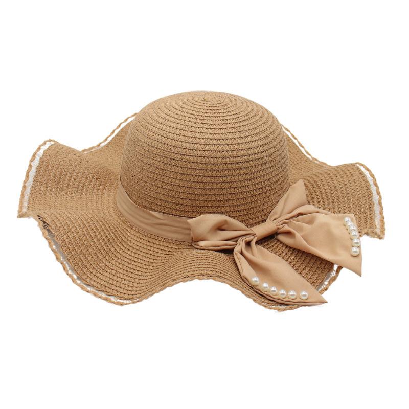 Spring And Summer Straw Hat Women'S Wavy Edge Big Brim Sun Hat Bow Cool Hat Beach Hat Sun Hat