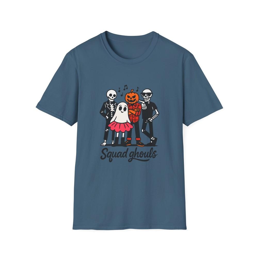 

Unisex Softstyle T-Shirt Skeleton Ghost Pumpkin Funny Squad Fall Halloween S