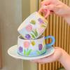 Hand-painted tulip exquisite coffee cup niche high-end ceramic cup and saucer set afternoon teacup souvenir gift