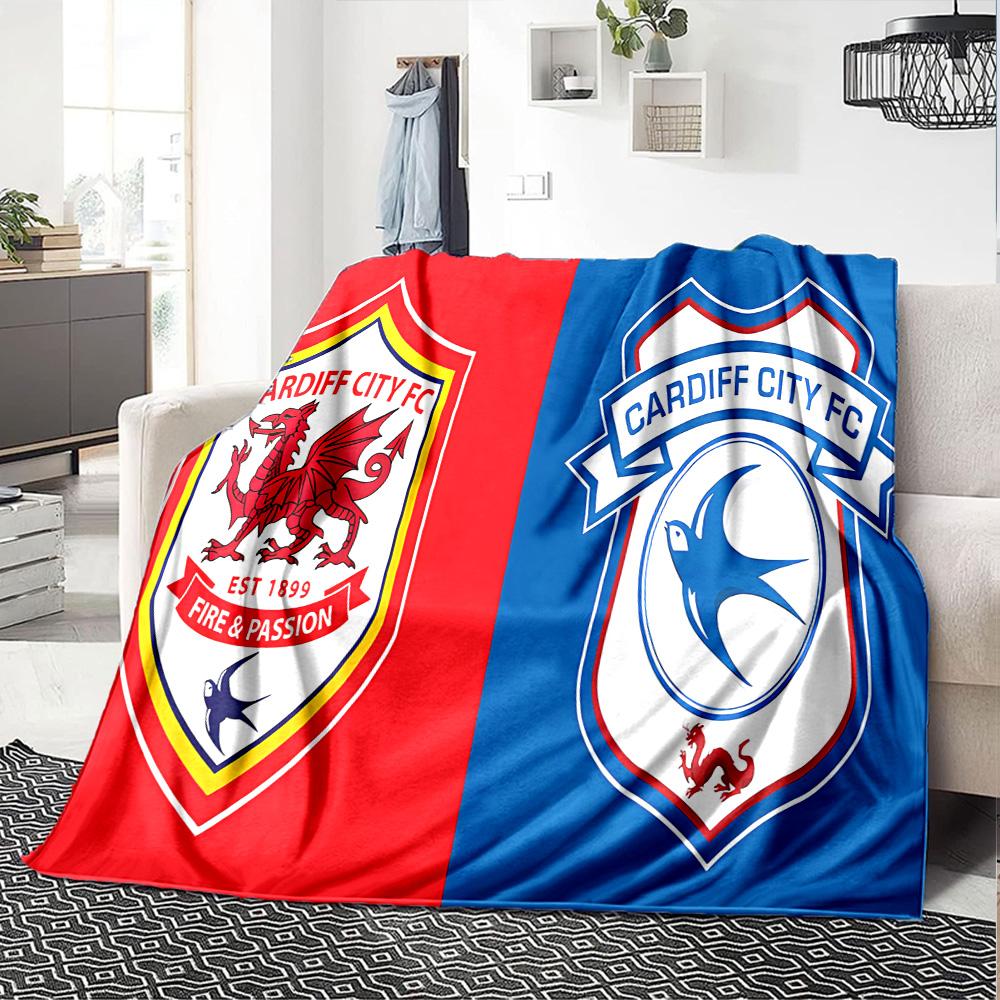 Football Club Cardiff Flannel Blanket, Soft Polyester, Modern Design, All-Season for Camping, Travel, Gifts for holidays or birthdays