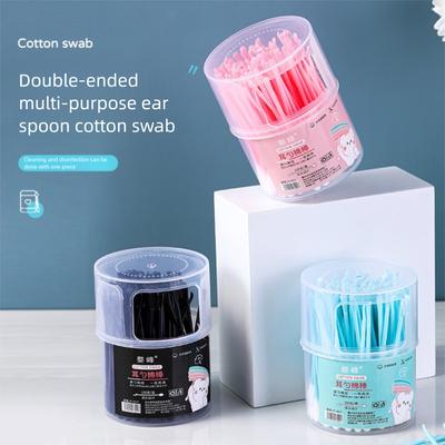 100Pcs Convenient Double-headed Ear Cleaner Disposable Plastic Cotton Swabs with Ear Spoons Soft Cleaning Cotton Bud Home