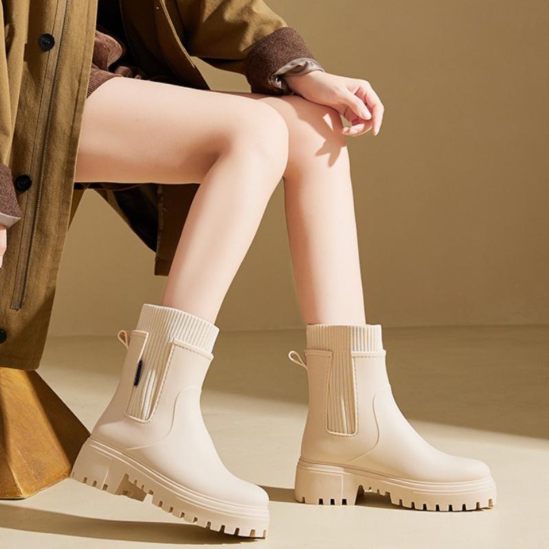 Women's Rain Boots Womens Mid Tube Wear Resistant Rubber Shoes Waterproof Non Slip Women Boots Slip On Zapatos De Mujer