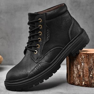 Botas Masculinas Quentes Inverno Sapatos Masculinos Couro Tênis Casuais Masculinos Cadarço Sapatos de Plataforma Moda Quente Neve Botas de Motociclista