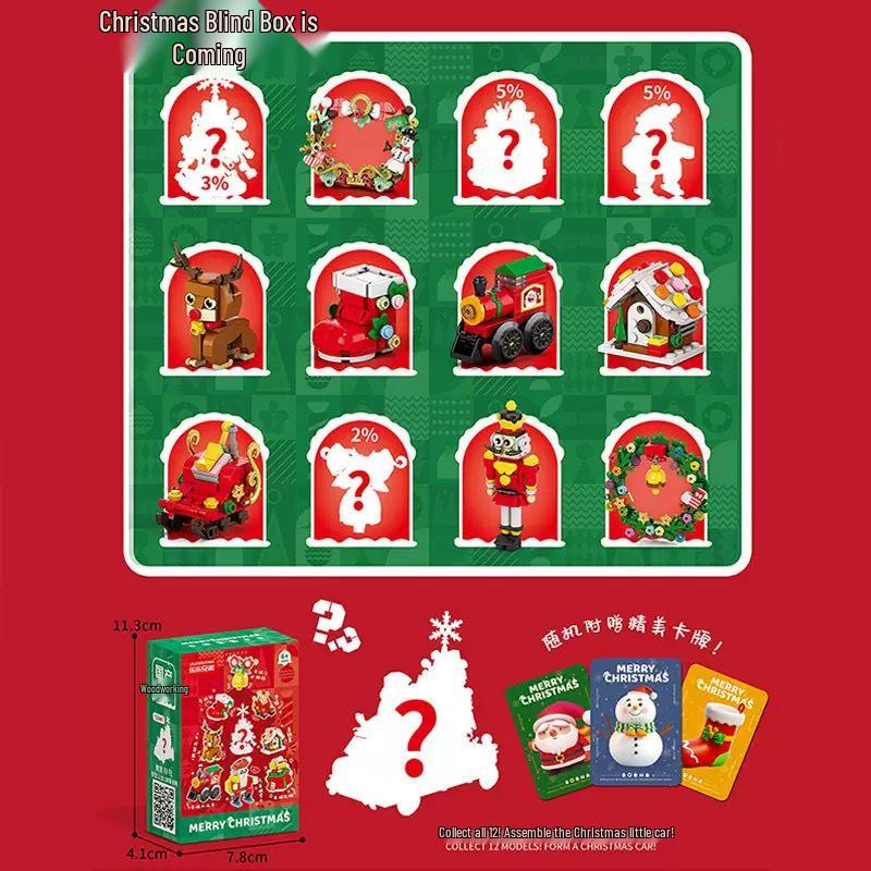 Christmas Lego-Compatible Building Blocks: Assembled Tree, Reindeer, and Santa Ornaments