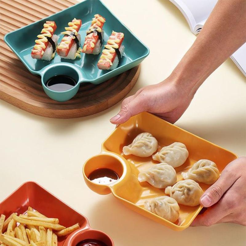 Multi-Purpose Dumpling Plate With Vinegar Plate Snack Dish 2-Grid Spices Dish Dumplings Dessert French Fries Ketchup Holder