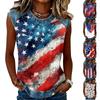 Women Sleeveless Pullover Tank Top Casual Round Neck Blouse American Flag Print Summer Shirt Lightweight Comfortable Fit