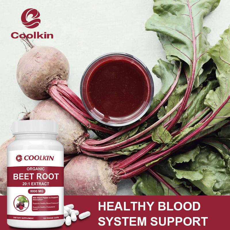 COOLKIN Organic Beetroot 20:1 Extract, equivalent to 8000 mg of fresh beetroot, aids digestion and lowers cholesterol.