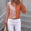 Women Casual Color Block Long Sleeve Turn Down Collar Button Down Shirt