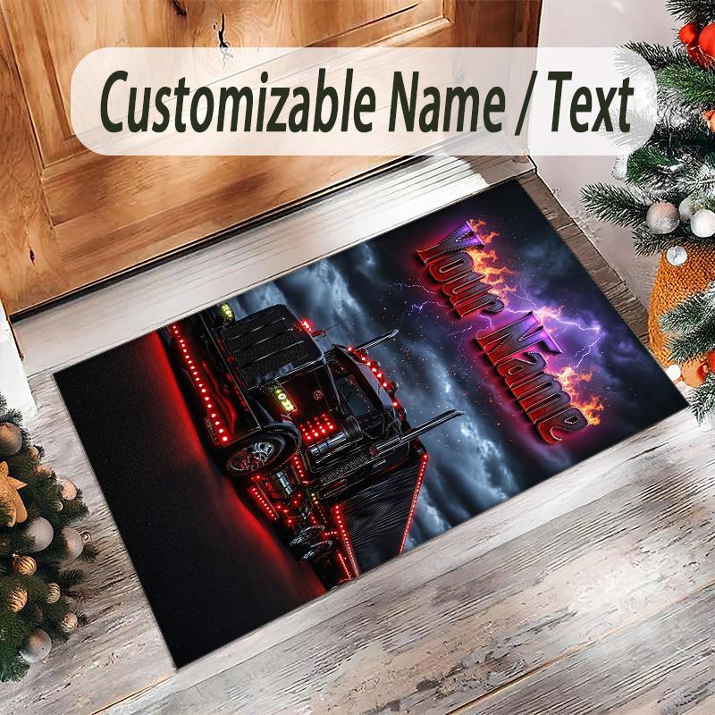 Truck Theme Crystal Velvet Rug Personalized Custom Name Text Soft Floor Mat Home Decor