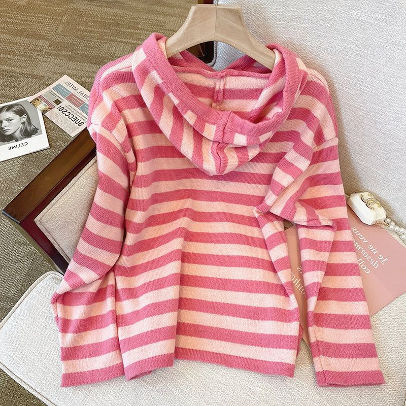 Striped Hooded Pullover Sweater Female 2022 Autumn and Winter Knit Sweater Casual Long Sleeve Pullover Sweater Female Tops