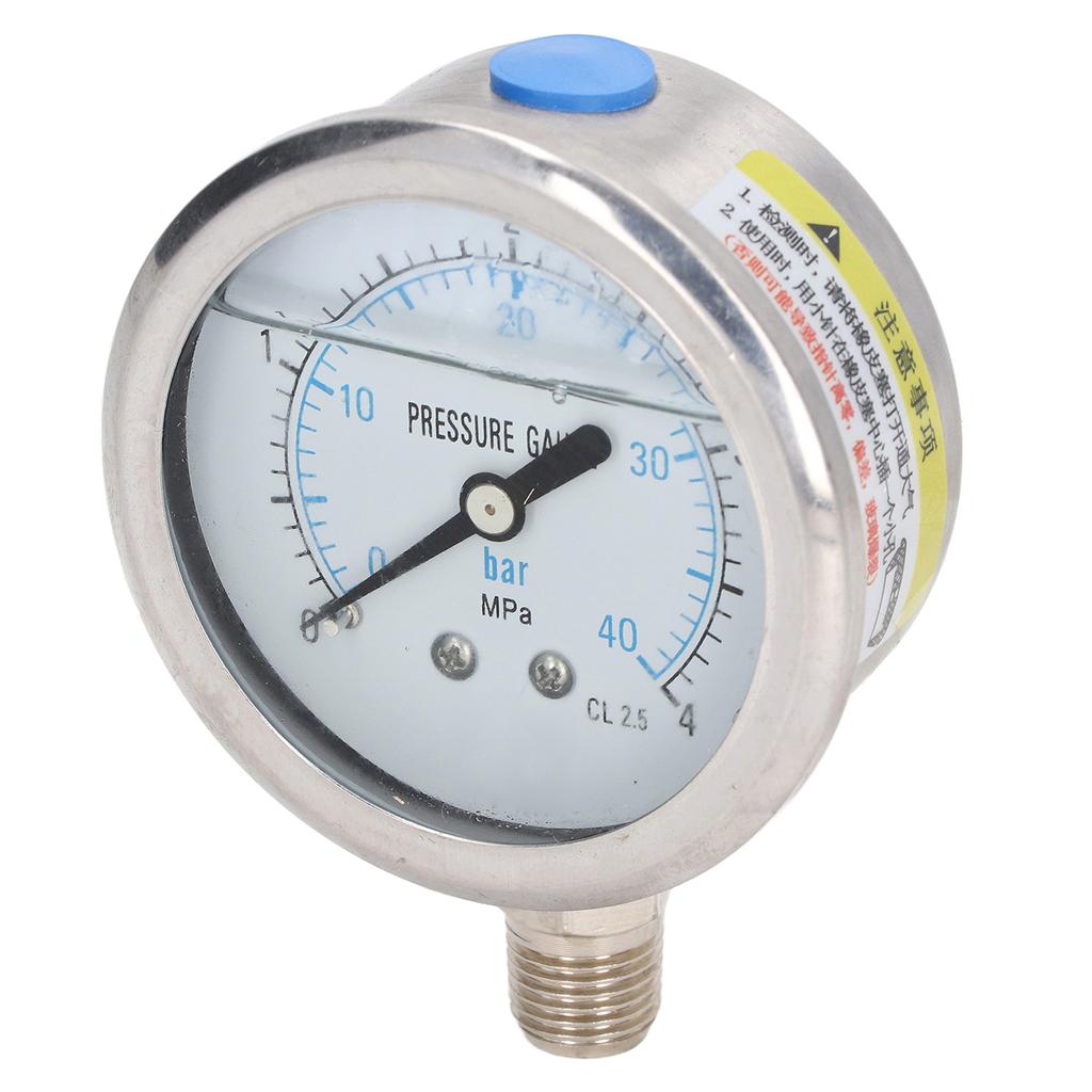 Pressure Gauge Stainless Steel Vibration Resistant Oil Manometer 1 4in NPT Bottom Connection 0 4Mpa