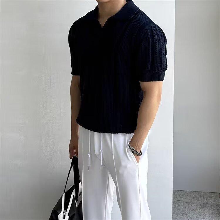 Men's Summer Knit Polo - Slim Fit Ice Silk Short Sleeve T-shirt