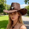 Pu Leather Western Cowboy Hat Wide Brim Cowgirl Cap Classic Panama Cap  Men