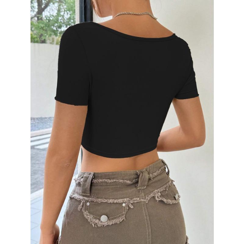 Dámský letní kroucený skládaný hluboký krátký top do V