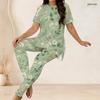 Women Plus Size Two Piece Suit Crew Neck Short Sleeve Shirt Long Pants