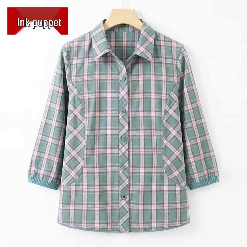 Women s Plaid Seven-Sleeve Summer Blouse 5XL