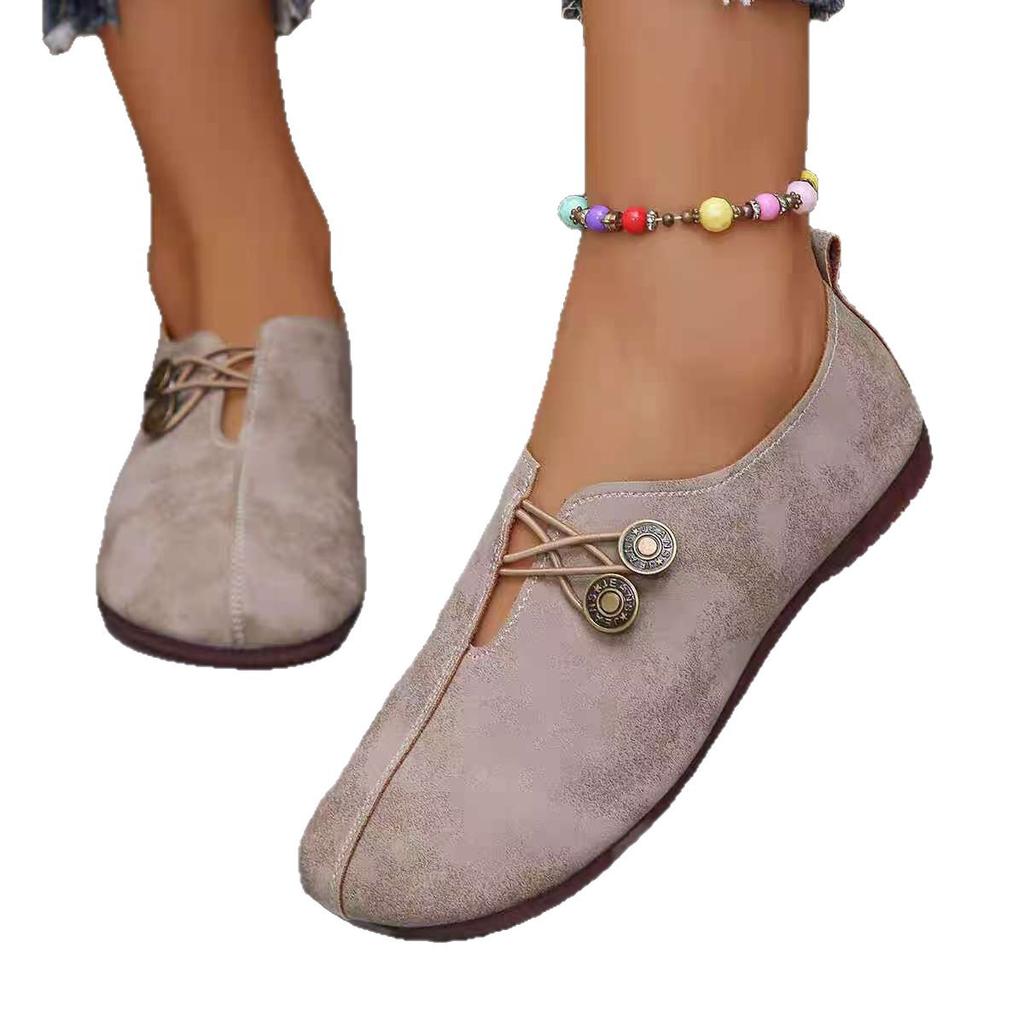 2025 Foreign Trade New Soft Leather Flat-bottomed Casual Single Shoes Women's Summer Shallow Mouth One Pedal Simple and Fashionable Large Size