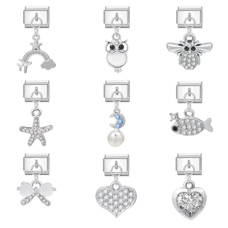 Modular Italian Steel Diamond Charm Bracelet - Personalized Handmade Jewelry Accessory