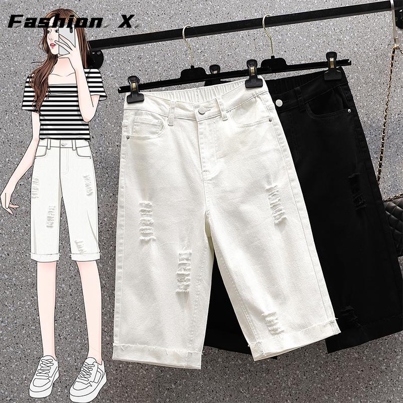 Jeans-Shorts in Übergröße für Damen, übergroß, lockere, lässige Jeans-Stretch-Freizeithose