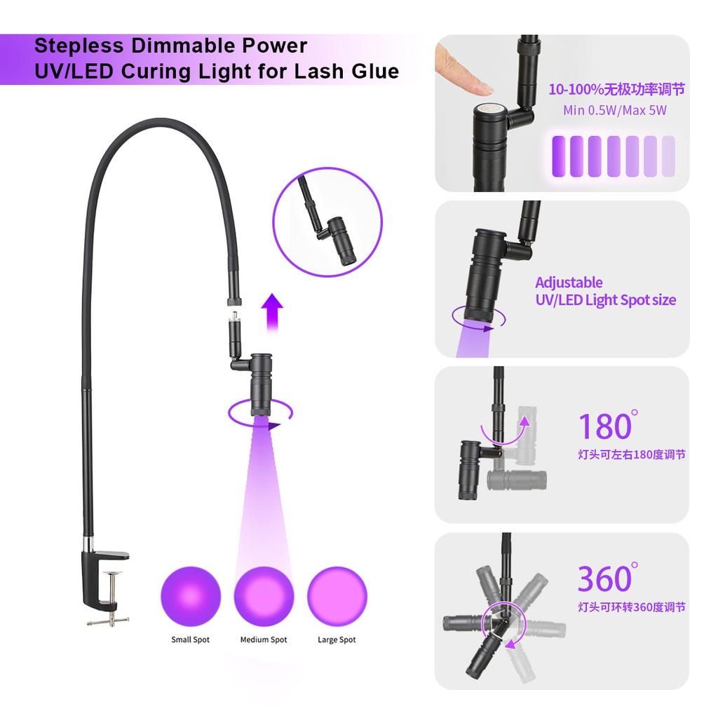 UV lampa na prodlužování řas pinzeta na řasy rychleschnoucí nastavitelná bodová lampa na nehty pracovní lampa na manikúru refrakční lampa