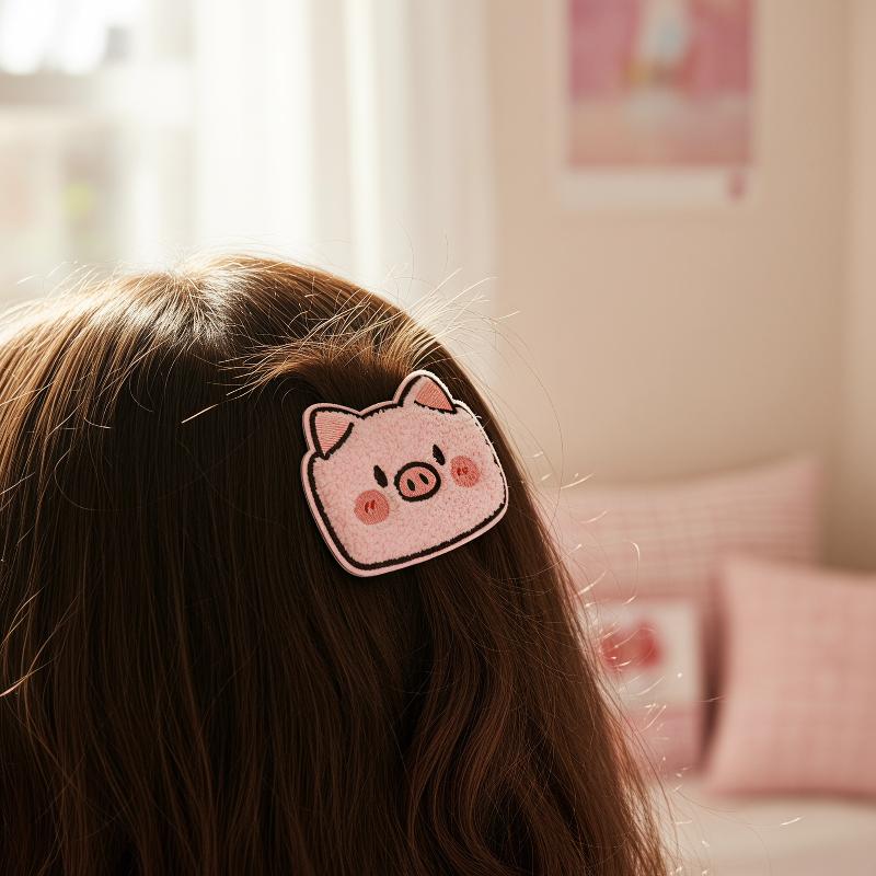 Cute Cartoon Pig Rice Ball Ice Cream Hair Magic Patch Plush Bangs Sticker Non Slip Broken Hair Holder For Girls Makeup Washing