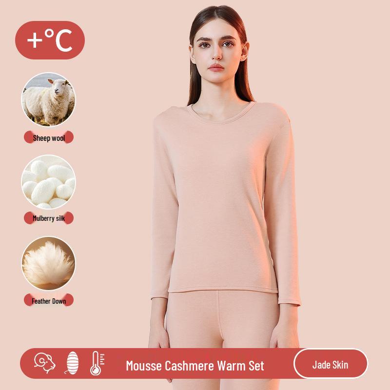 Men's and Women's Ultra-Thick Merino Wool Base Layer: Warm, Skin-Friendly, Round Neck Set for Autumn and Winter