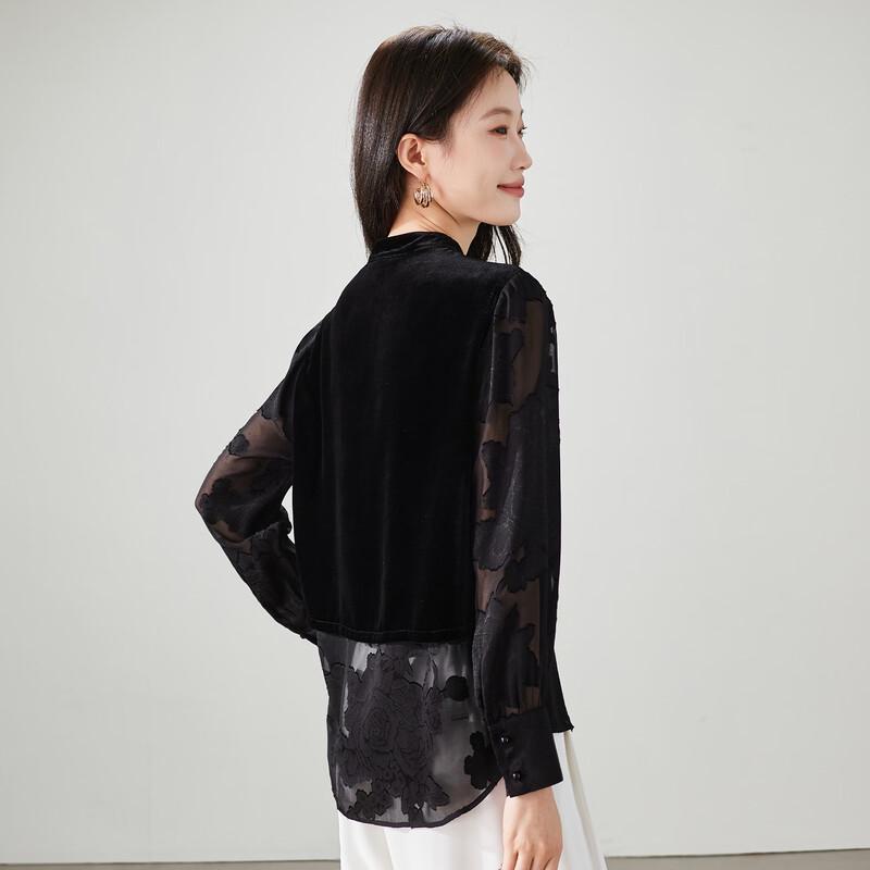 SOFSIL Women's New Chinese Style Silk Velvet Blouse