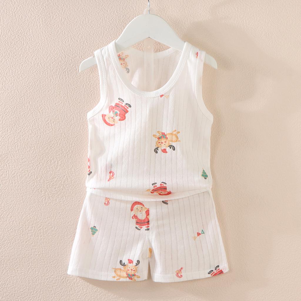Koreańska wersja zestawu kamizelki dla dzieci Nowy chłopięcy i dziewczęcy dziecięcy kreskówkowy cienki zestaw bez rękawów kamizelki i szortów modny