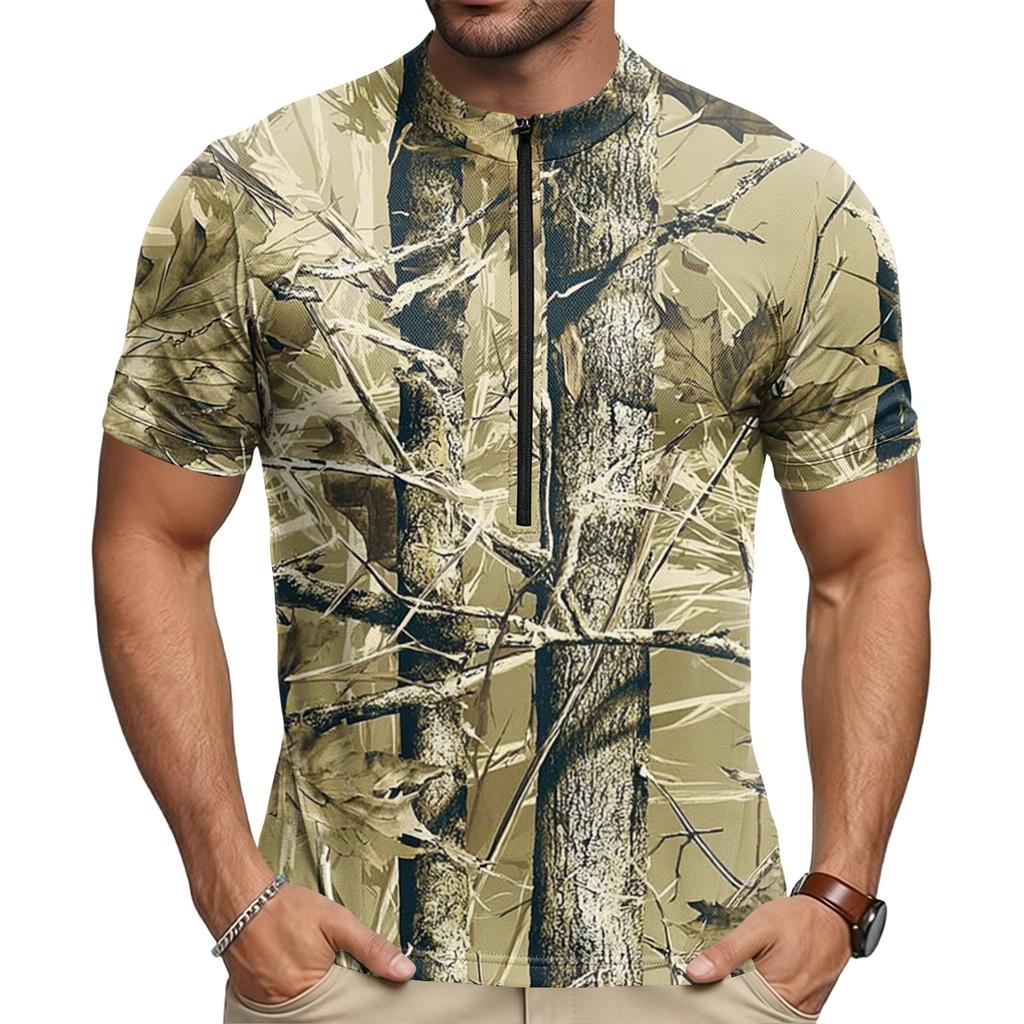 Men’s Crew Neck Printed Zip Breathable Quick Dry Short Sleeve Cycling Jersey Lightweight Stretch Fabric Top