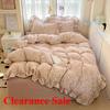 2025 New Cream Lace Girl Powder Grid Korean Version Bed 4-piece Set Washed Cotton Double-layer Yarn Quilt Cover Dormitory