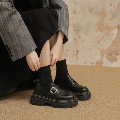 Inner Height Increase Small Leather Shoes Women's British Style 2024 Autumn and Winter New Platform Loafers Retro College Style Single Shoes Children
