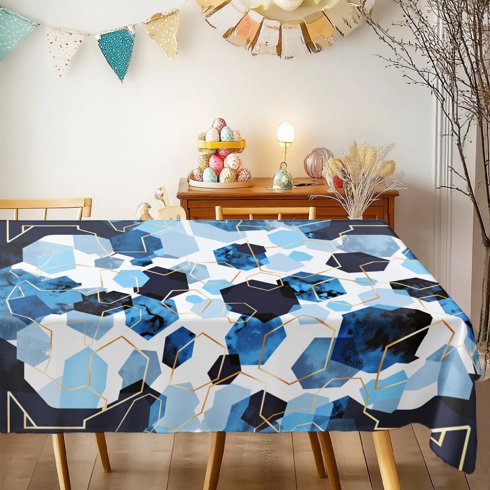 Geometric Blue Rectangle Table Cloth for Table Decor Kitchen Dining Patio Waterproof Reusable Tablecloth for Table Holiday Party